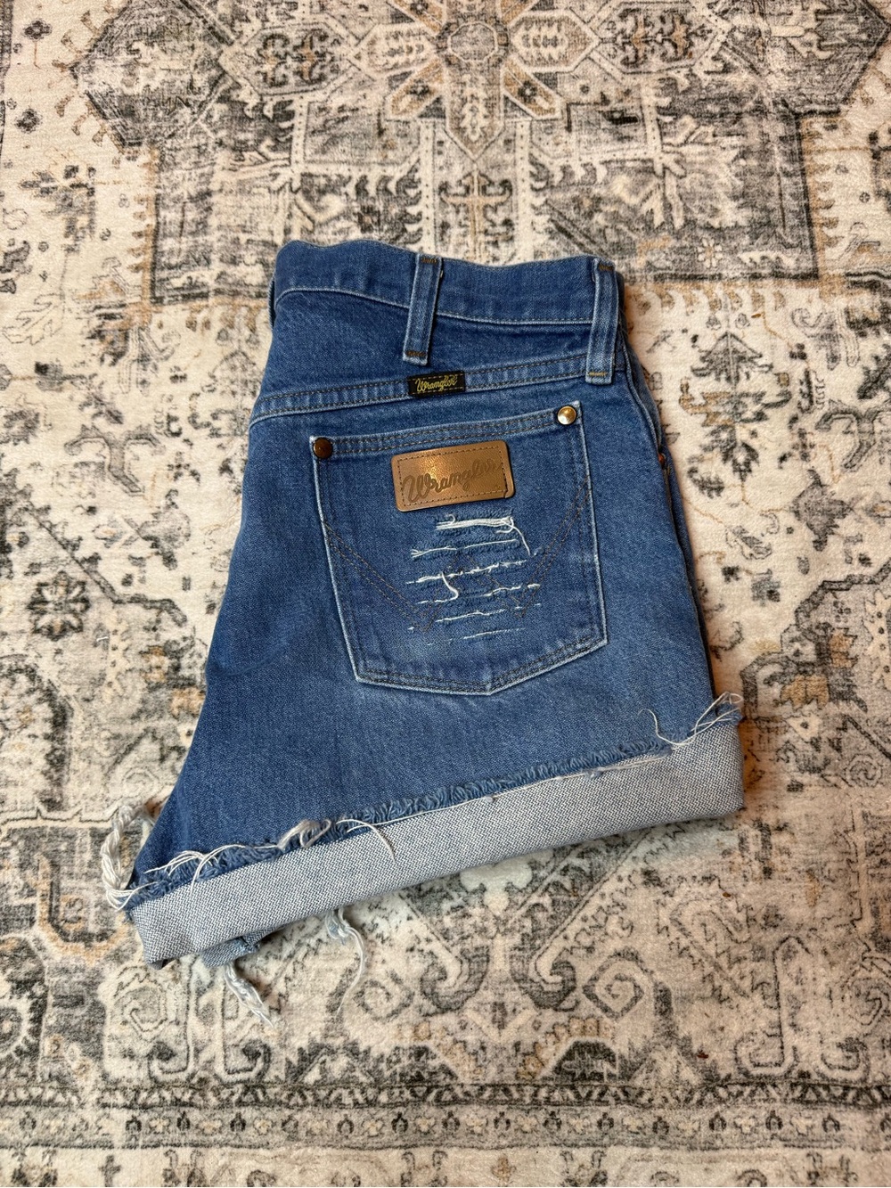 Wrangler Medium Blue Rolled-Hem Denim Shorts
